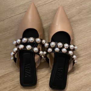 Zara Mules with Pearl Trim